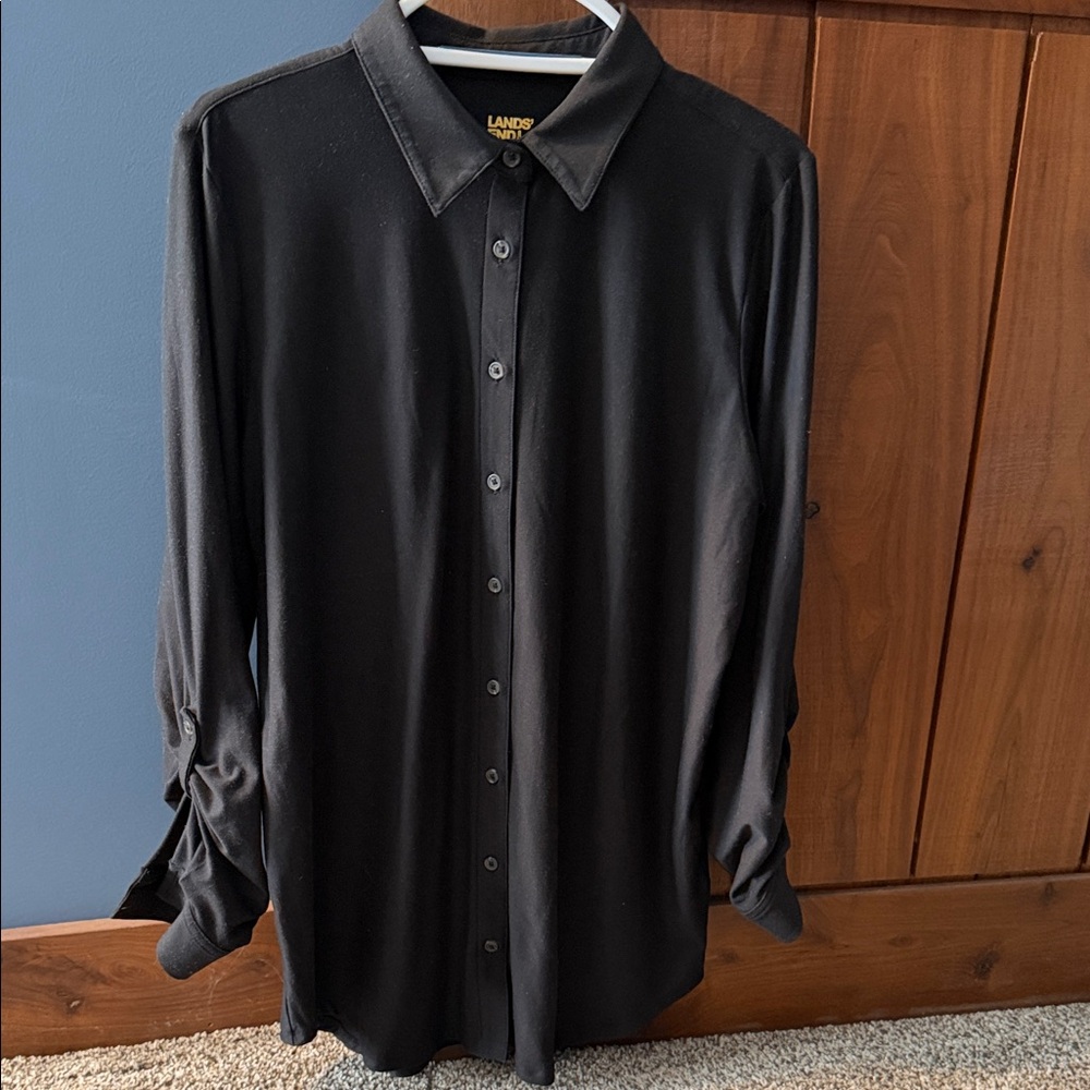 Lands' End Women’s Classic Black Button Down Shirt